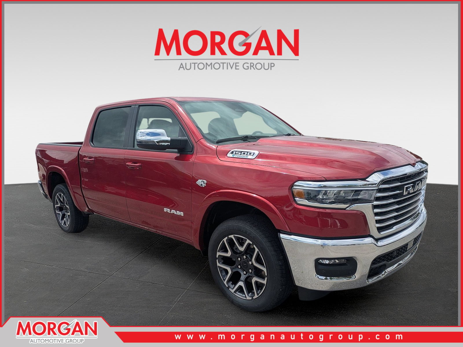 2026 Ram 1500 Laramie in Red — front three-quarter view