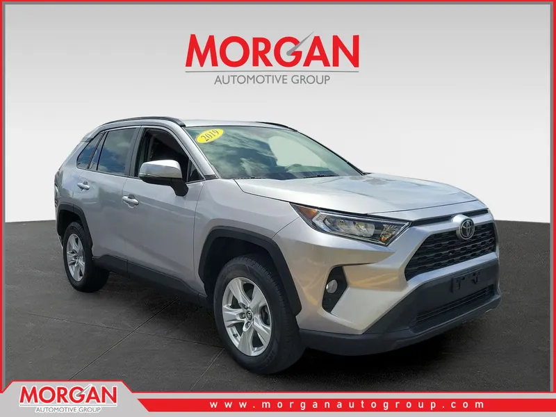 2019 Toyota RAV4 XLE in Lunar Rock — front three-quarter view