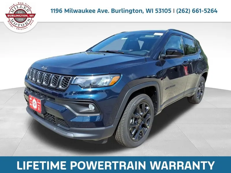 2026 Jeep Compass COMPASS LATITUDE ALTITUDE 4X4 in Fathom Blue Pearl-Coat Exterior Paint — front three-quarter view