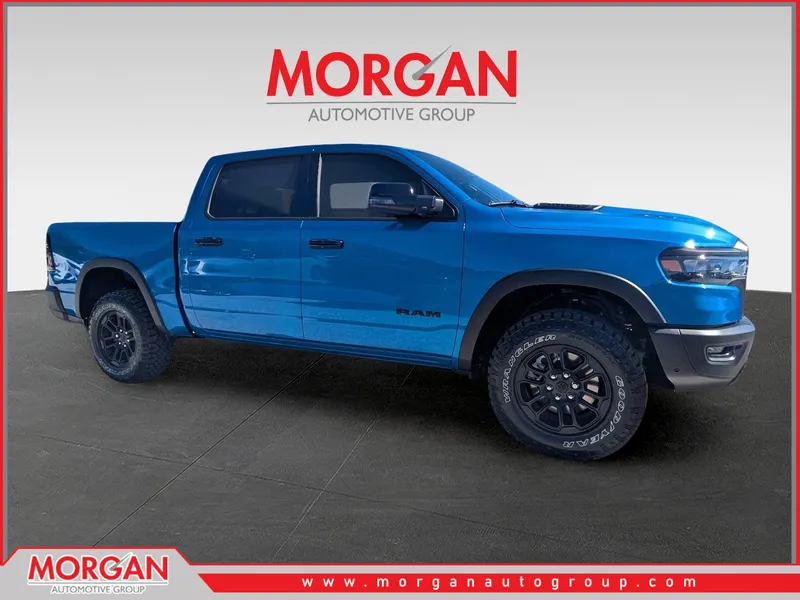 2026 Ram 1500 Rebel in Blue — front three-quarter view