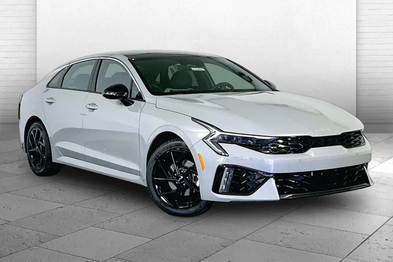 2026 Kia K5 GT-Line in Wolf Gray — front three-quarter view