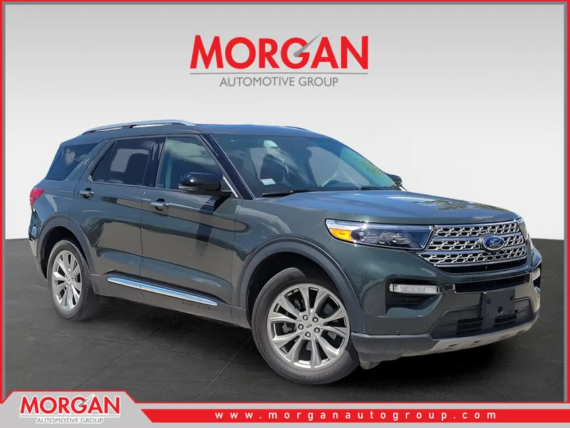 2023 Ford Explorer Limited in Forged Green Metallic — front three-quarter view