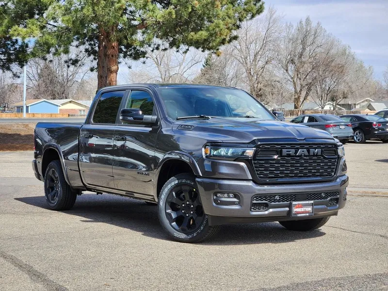 2026 RAM 1500 RAM 1500 BIG HORN CREW CAB 4X4 6'4' BOX in Granite Crystal Metallic Clear-Coat Exterior Paint — front three-quarter view