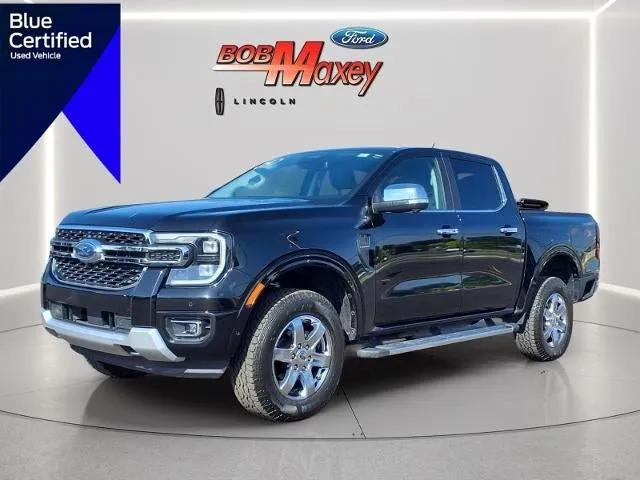 2024 Ford Ranger Lariat in Shadow Black G1 — front three-quarter view