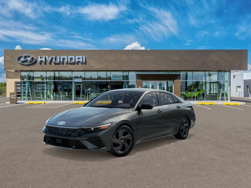 2026 Hyundai Elantra SEL Sport in Amazon Gray — front three-quarter view