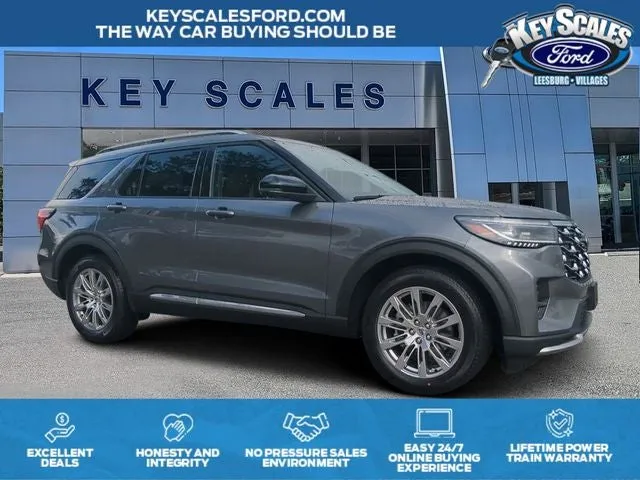 2026 Ford Explorer Platinum in Gray Metallic — front three-quarter view