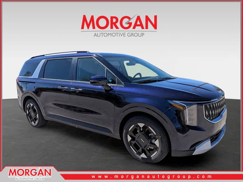 2026 Kia Carnival EX in Deep Chroma Blue — front three-quarter view