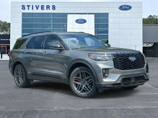 2026 Ford Explorer ST-Line in Gray — front three-quarter view