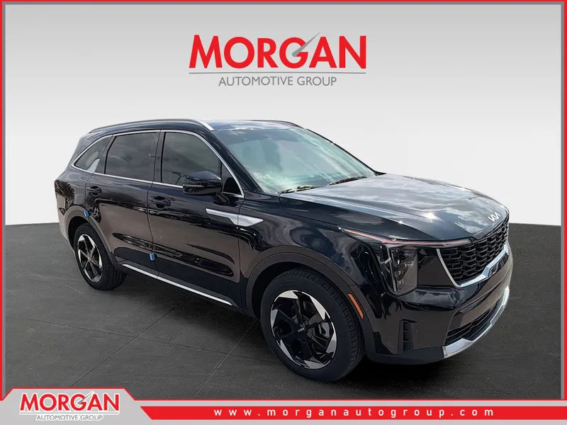 2026 Kia Sorento Hybrid EX in Aurora Black Pearl — front three-quarter view