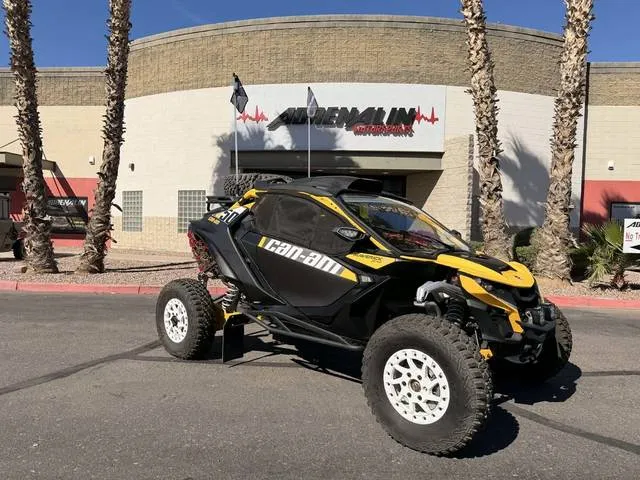 2024 Can-Am® Maverick R X RS with Smart-Shox Carbon Black & Neo Yellow — front three-quarter view
