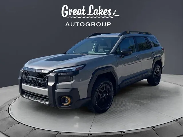 2026 Subaru OUTBACK Wilderness in River Rock Pearl — front three-quarter view