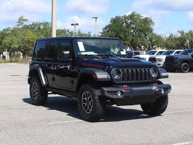 2026 Jeep Wrangler Rubicon in Black Clear-Coat Exterior Paint — front three-quarter view
