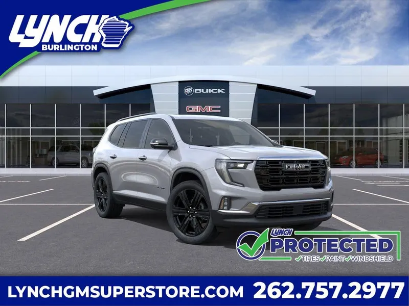 2026 GMC Acadia Elevation in Sterling Metallic — front three-quarter view