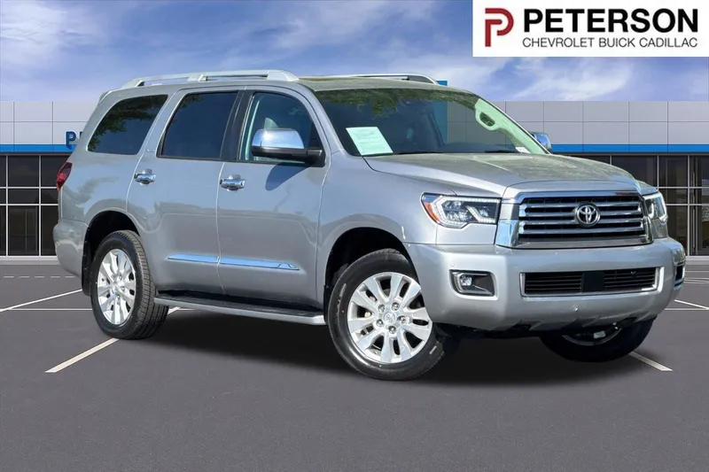 2019 Toyota Sequoia Platinum in Silver — front three-quarter view