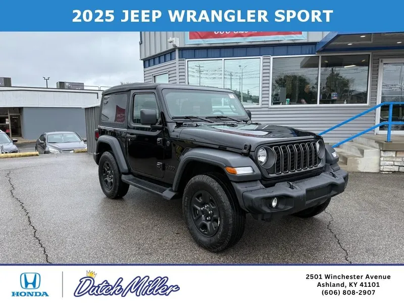 2025 Jeep Wrangler Sport in Black Clearcoat — front three-quarter view