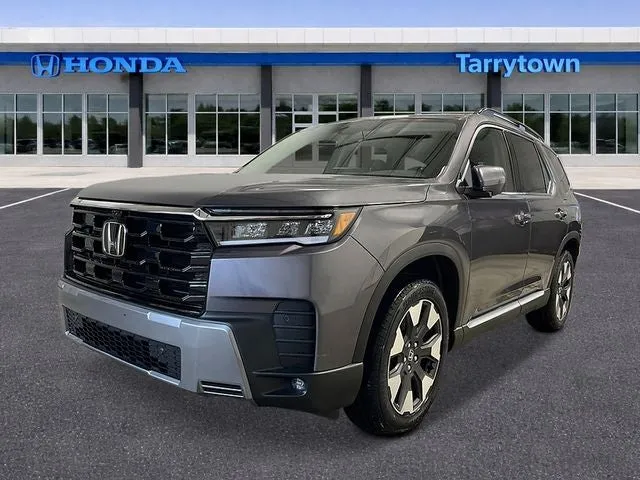 2026 Honda Pilot AWD Elite in Modern Steel Metallic — front three-quarter view