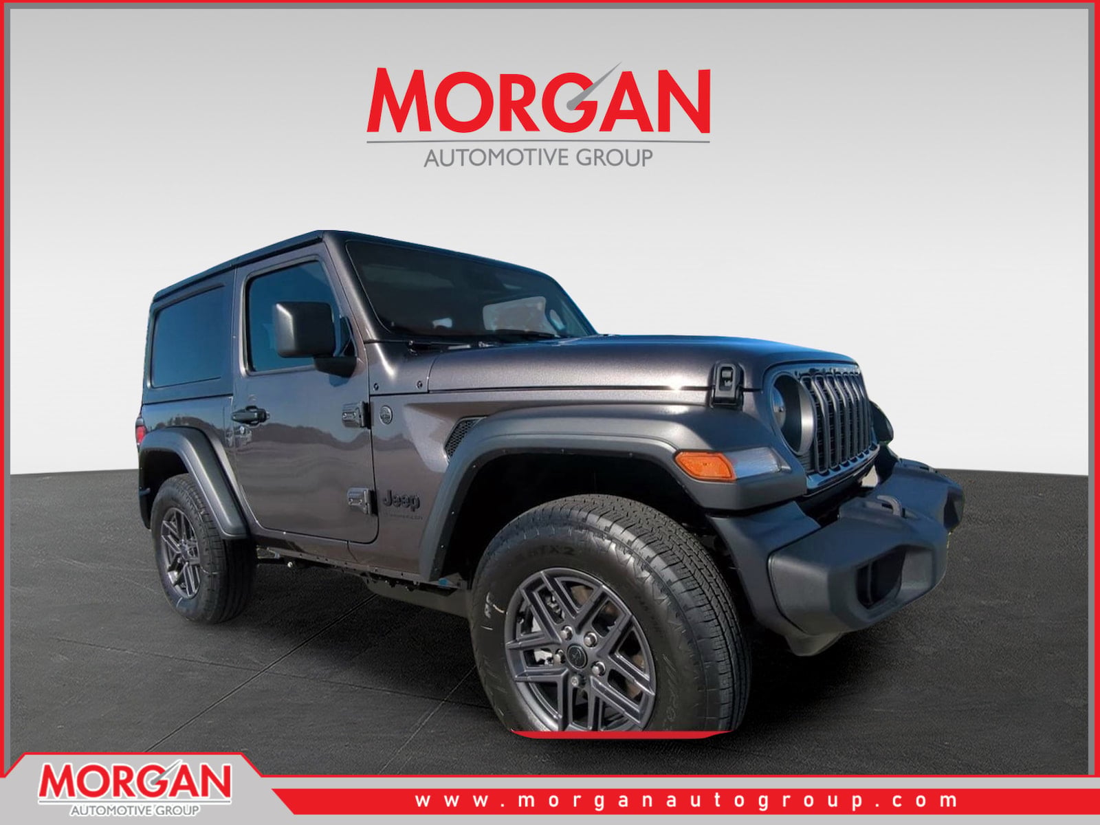 2026 Jeep Wrangler Sport S in Gray — front three-quarter view