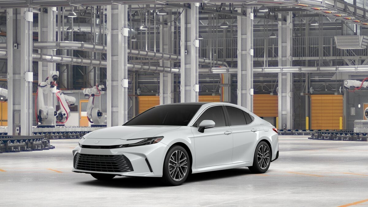 2026 Toyota Camry XLE AWD in Wind Chill Pearl — front three-quarter view