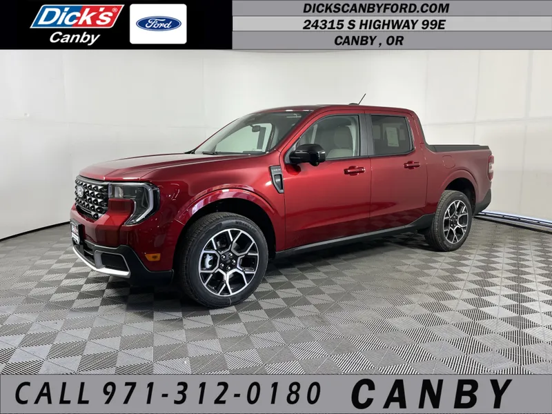 2026 Ford Maverick LARIAT in Ruby Red Metallic Tinted Clearcoat — front three-quarter view