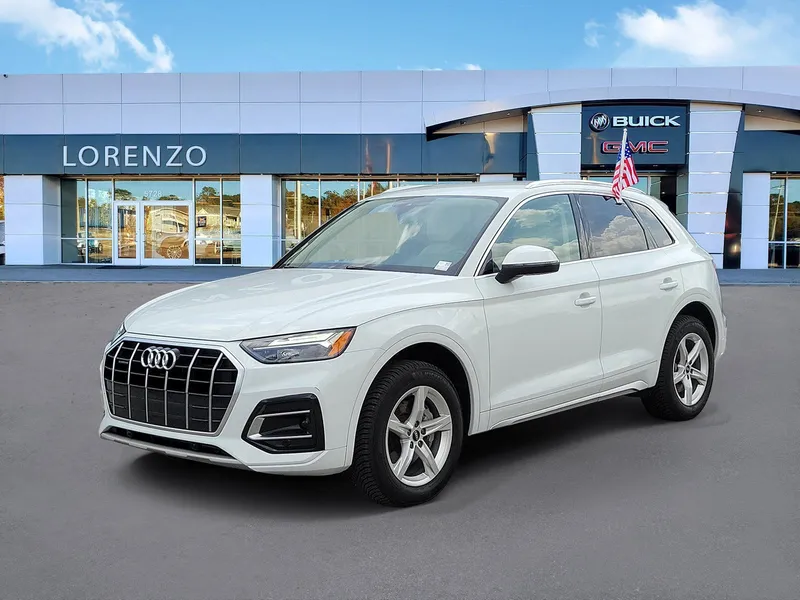 2021 Audi Q5 Premium in Glacier White Metallic — front three-quarter view