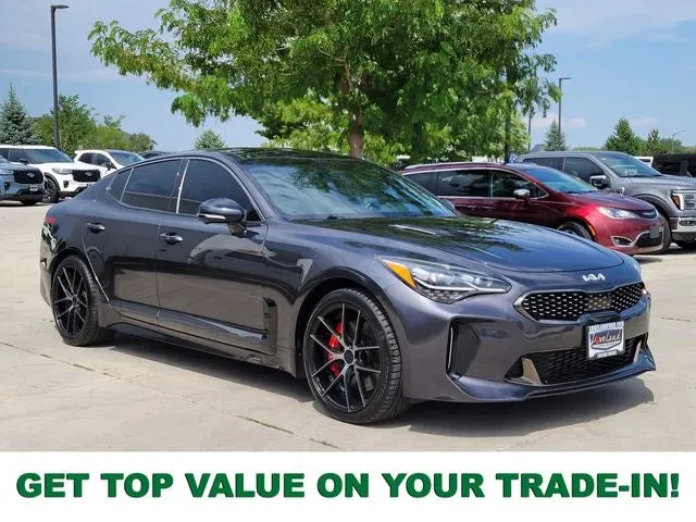 2023 Kia Stinger GT2 in Panthera Metal — front three-quarter view