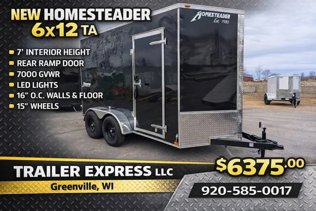 2026 Homesteader 6x12 TA, 7000 GVWR, 7' Interior, Rear Ramp — front three-quarter view