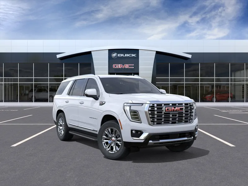 2026 GMC Yukon Denali in Glacier White Tricoat — front three-quarter view