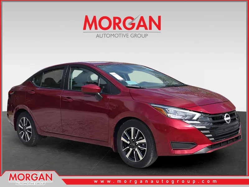 2025 Nissan Versa 1.6 SV in Red — front three-quarter view