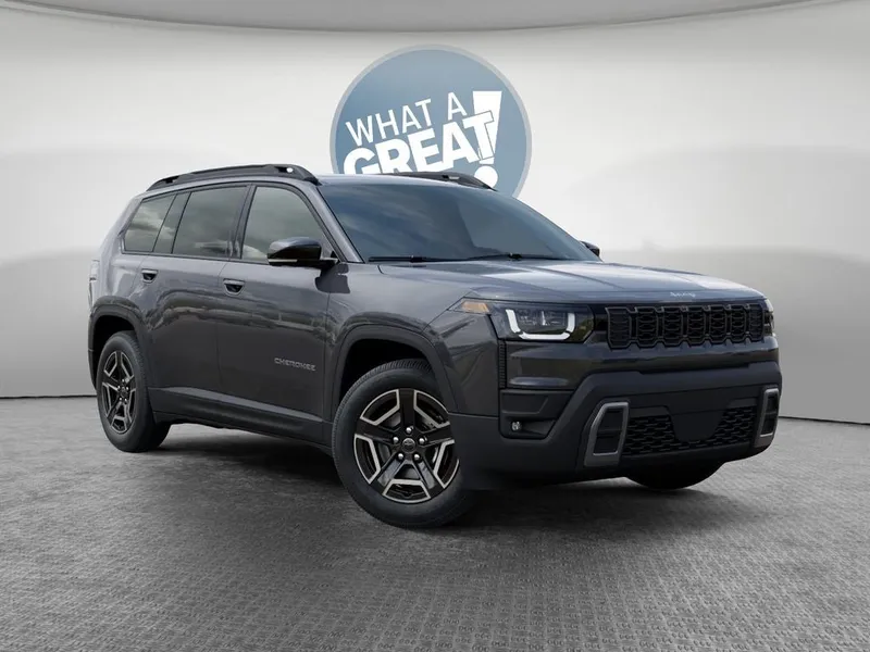 2026 Jeep Cherokee Limited in Sting-Gray Clear-Coat Exterior Paint — front three-quarter view