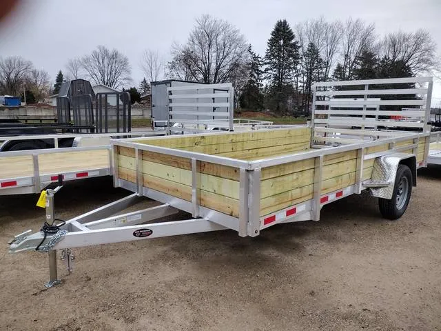 2027 Mid Michigan Trailers 7x12 SA, 3 Board Woodside,15" Wheels, LED Lights — front three-quarter view