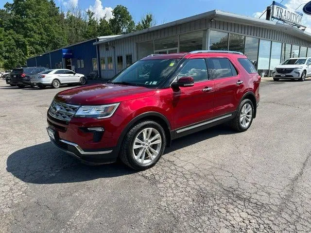 2018 Ford Explorer Limited 4WD in Ruby Red Metallic Tinted Clearcoat — front three-quarter view