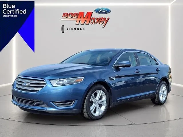 2018 Ford Taurus SEL in Blue Metallic — front three-quarter view