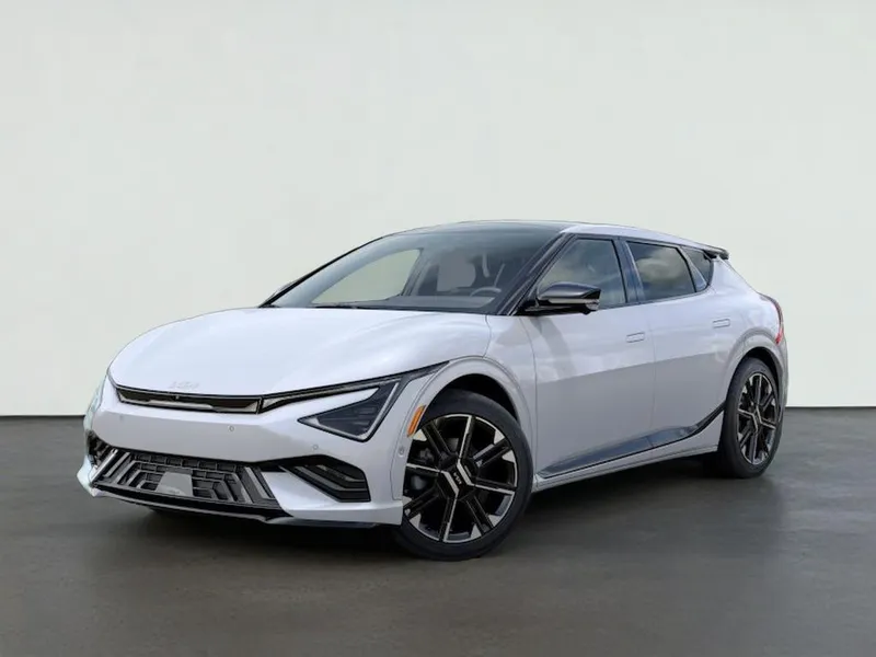2026 Kia EV6 GT-LINE in Glacial White Pearl — front three-quarter view