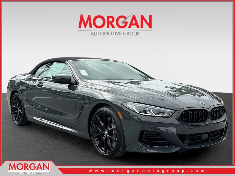 2026 BMW 8 Series 840i in Dravit Grey Metallic — front three-quarter view