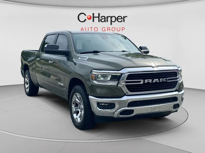 2020 RAM 1500 Big Horn/Lone Star in Olive Green Pearlcoat — front three-quarter view