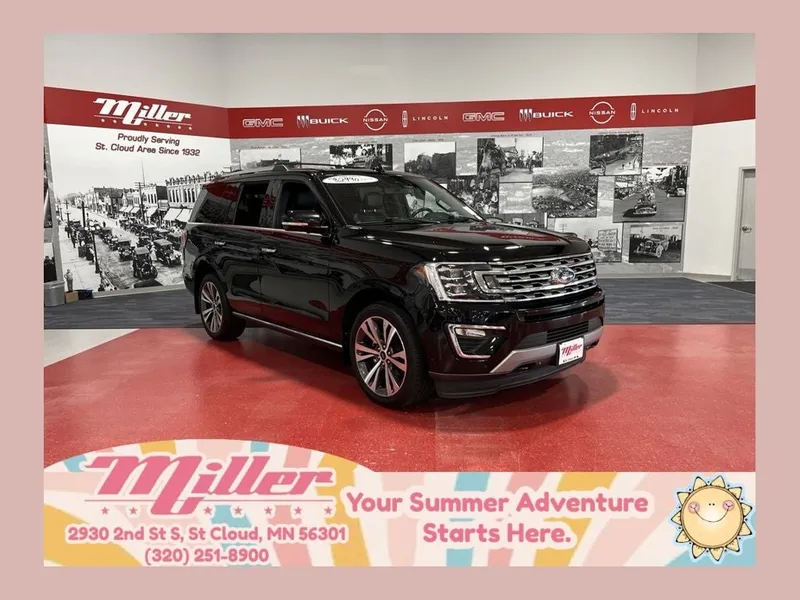 2021 Ford Expedition Limited in Black Metallic — front three-quarter view