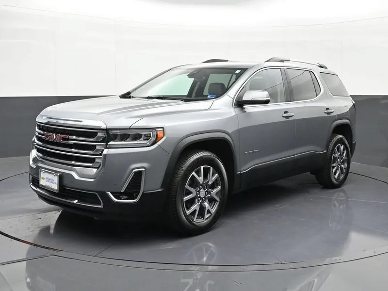 2023 GMC Acadia SLT in Sterling Metallic — front three-quarter view