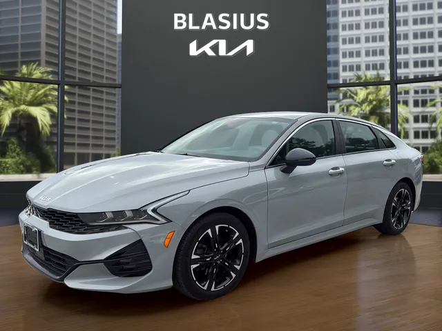 2024 Kia K5 GT-Line in Wolf Gray — front three-quarter view