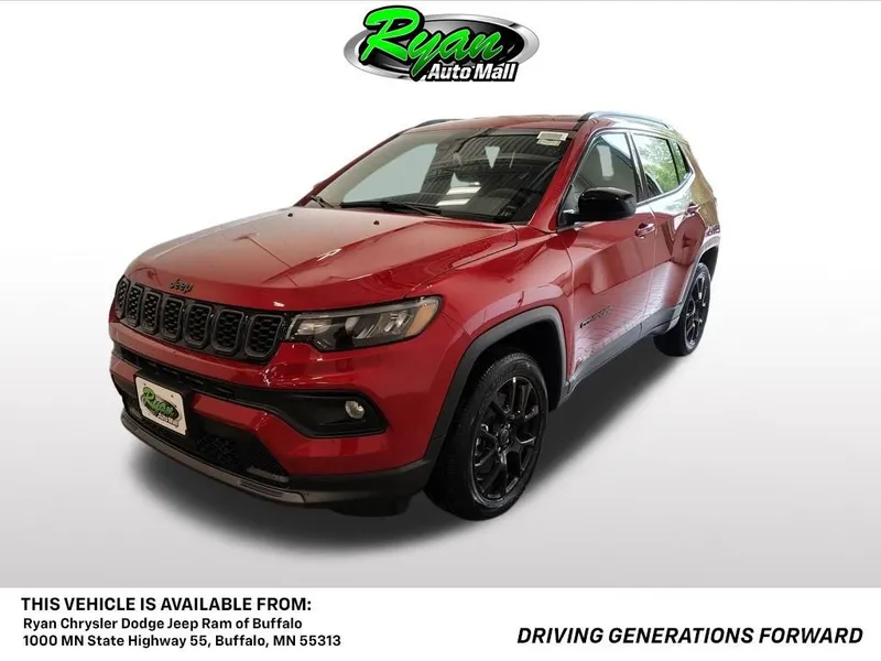 2026 Jeep Compass Latitude in Red Hot Pearlcoat — front three-quarter view