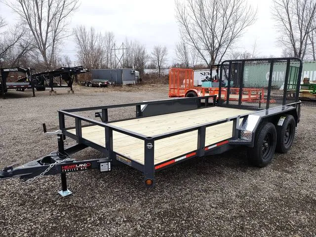 2026 Heartland 7x16' TA Steel Utility, Powder Coated, 15" Wheels — front three-quarter view