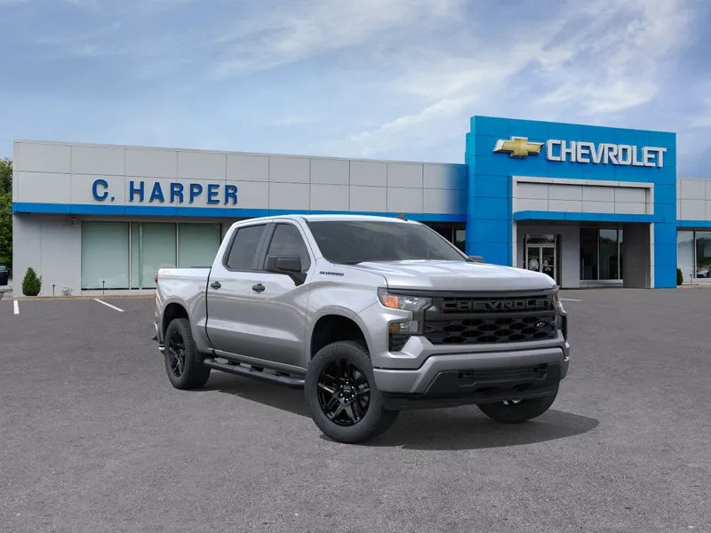 2026 Chevrolet Silverado 1500 Custom in Sterling Gray Metallic — front three-quarter view