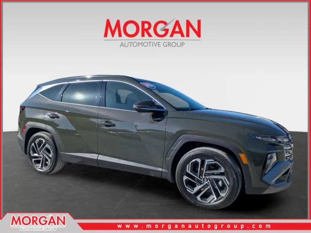 2026 Hyundai Tucson Limited in Rockwood Green — front three-quarter view