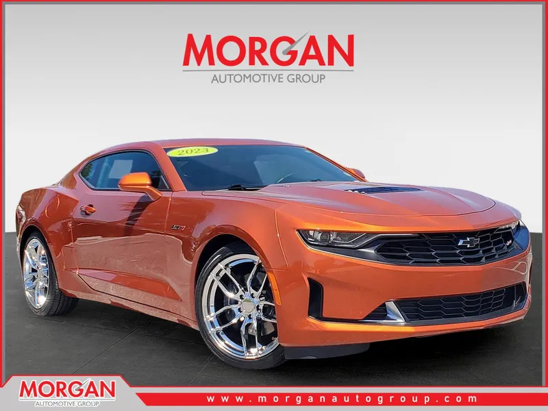 2023 Chevrolet Camaro LT1 in Vivid Orange Metallic — front three-quarter view