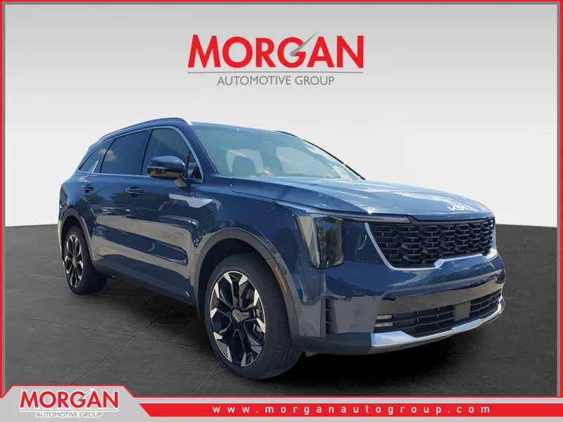 2025 Kia Sorento EX in Midnight Lake Blue — front three-quarter view