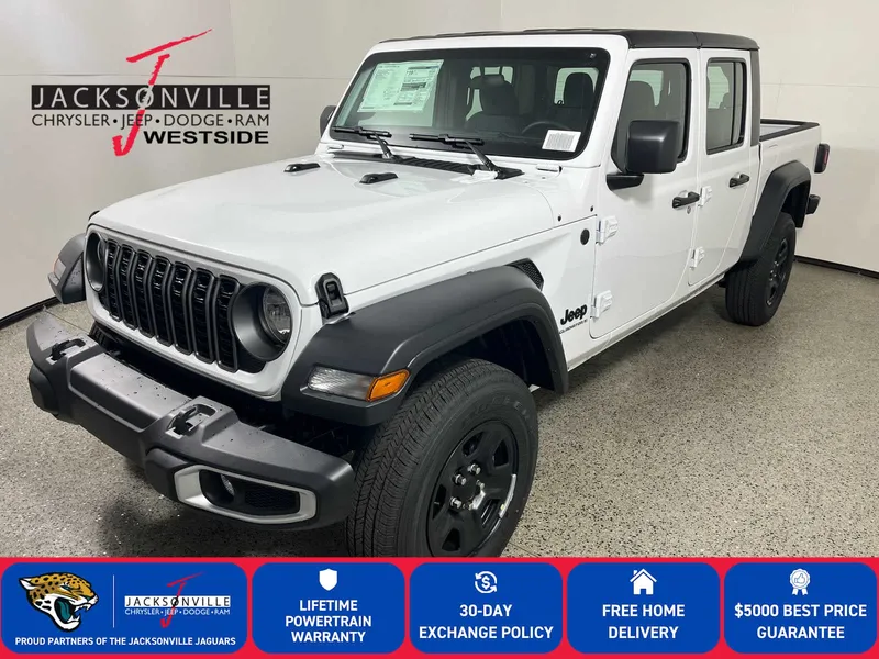 2026 Jeep Gladiator Sport in Bright White Clear-Coat Exterior Paint — front three-quarter view