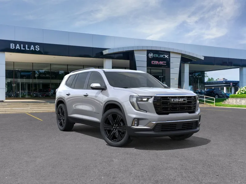 2026 GMC Acadia Elevation in Sterling Metallic — front three-quarter view