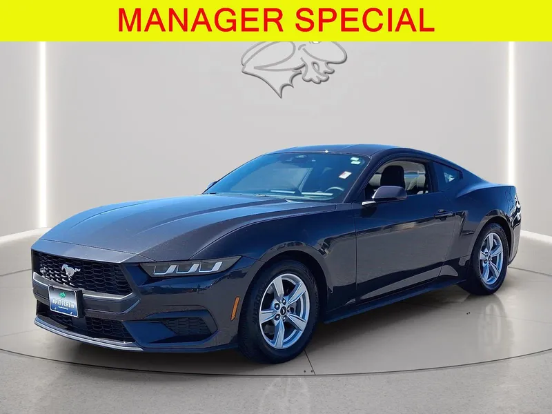 2024 Ford Mustang EcoBoost in Dark Matter Gray — front three-quarter view
