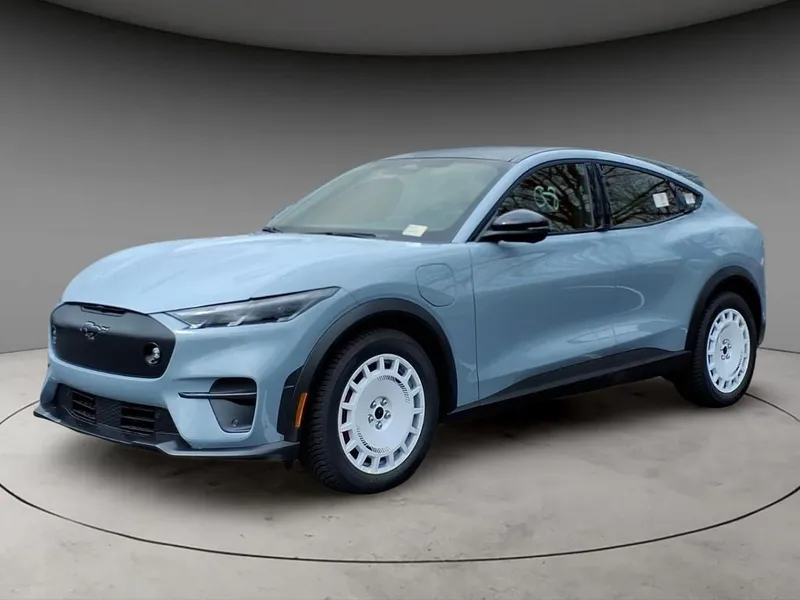2026 Ford Mustang Mach-E GT in Gray Metallic — front three-quarter view