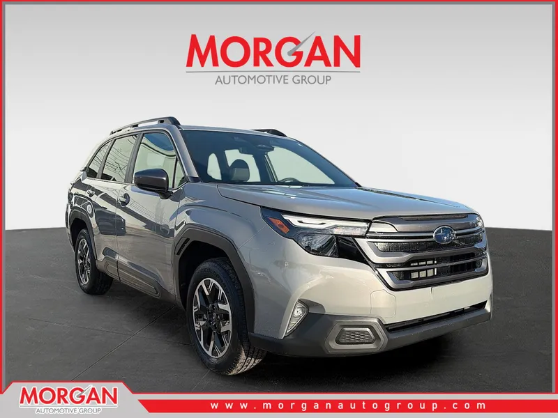 2026 Subaru Forester Premium in River Rock Pearl — front three-quarter view