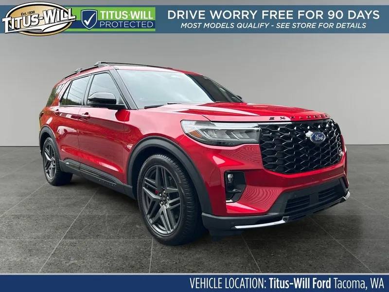 2025 Ford Explorer ST in Red Metallic — front three-quarter view